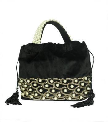 Sea Shell Design Potli Bag on a Royal Black Velvet 8